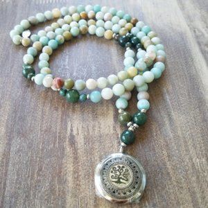 NWT~ Amazonite/Jasper - Tree of Life Diffuser Locket Mala